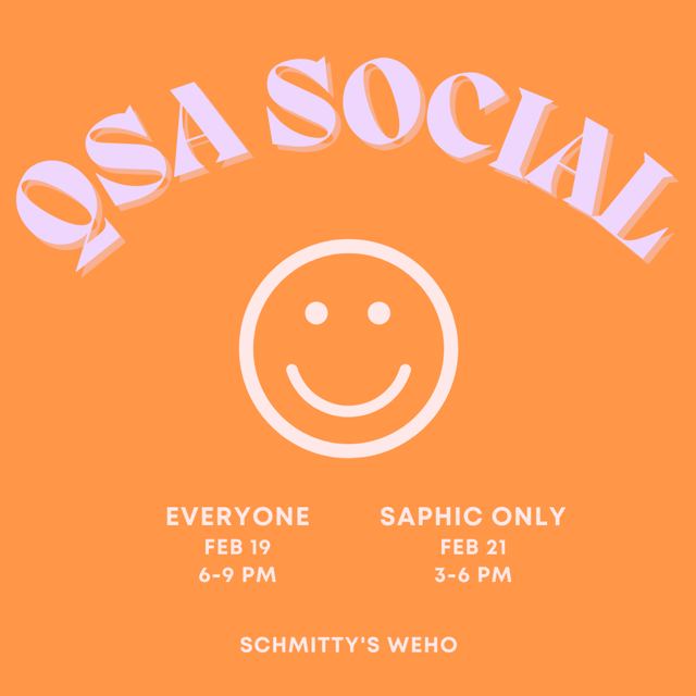 QSA social and Sapphic social flyer, February 2026